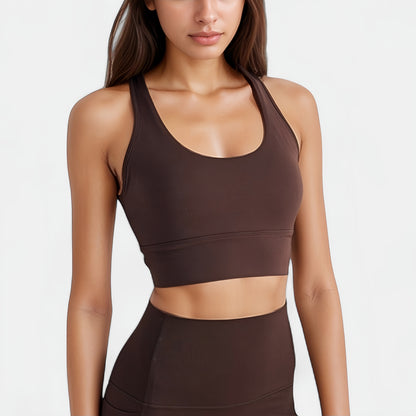 Anna-Kaci Active Women's Scoop Neck Sports Bra Top with Wide Straps and Soft Stretch Fit