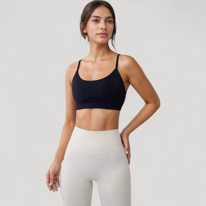 Anna-Kaci Active Women's Seamless Scoop Neck Sports Bra with Thin Adjustable Straps and Soft Stretch Fabric
