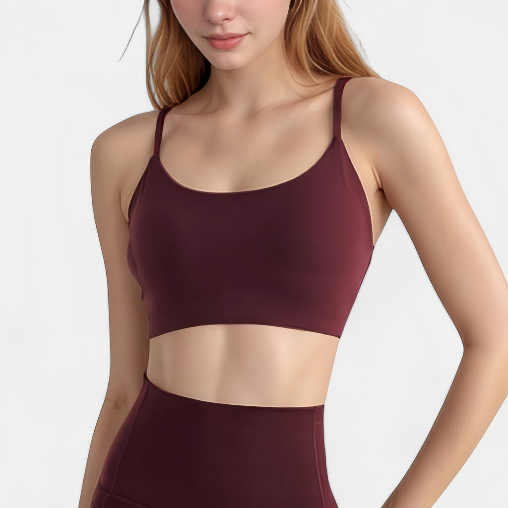 Anna-Kaci Active Women's Seamless Scoop Neck Sports Bra with Thin Adjustable Straps and Soft Stretch Fabric
