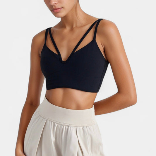 Anna-Kaci Active Women's V-Neck Double Strap Sports Bra Top with Lightweight Stretch Fabric and Soft Support