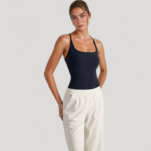 Anna-Kaci Active Women's Fitted Square Neck Tank Top with Built-In Bra and Racerback Design for Active and Casual Comfort