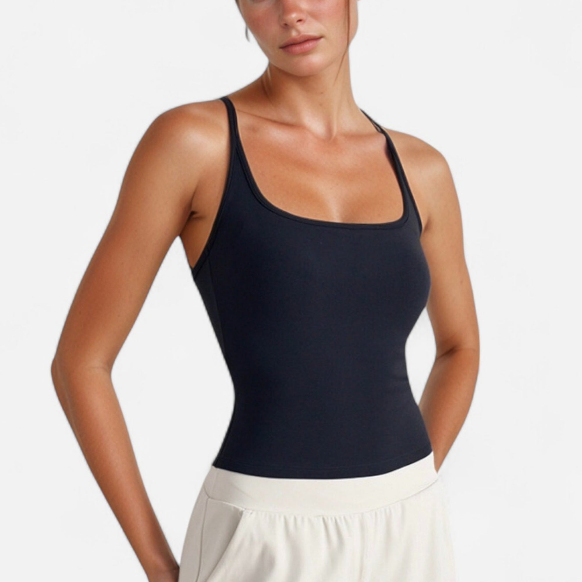 Anna-Kaci Active Women's Fitted Square Neck Tank Top with Built-In Bra and Racerback Design for Active and Casual Comfort