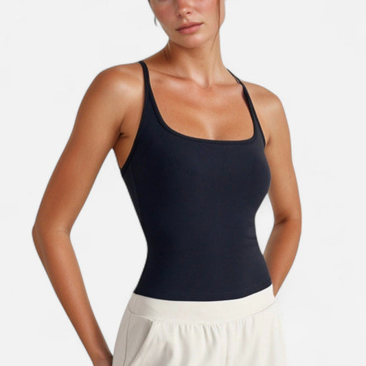 Anna-Kaci Active Women's Fitted Square Neck Tank Top with Built-In Bra and Racerback Design for Active and Casual Comfort