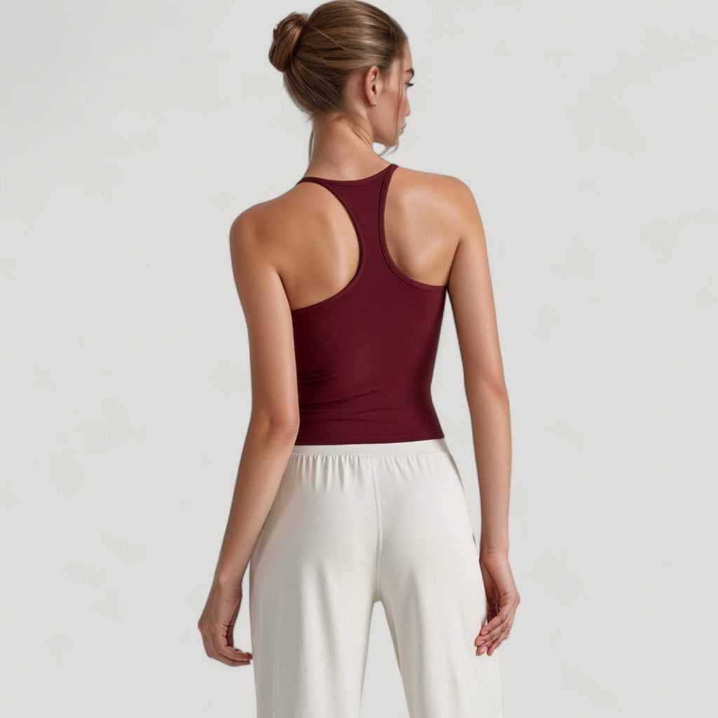 Anna-Kaci Active Women's Fitted Square Neck Tank Top with Built-In Bra and Racerback Design for Active and Casual Comfort