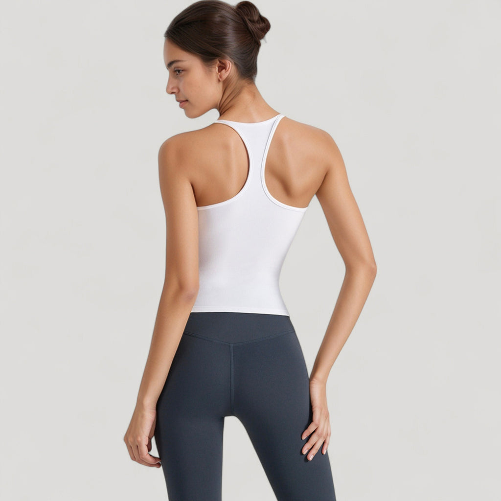 Anna-Kaci Active Women's Fitted Square Neck Tank Top with Built-In Bra and Racerback Design for Active and Casual Comfort