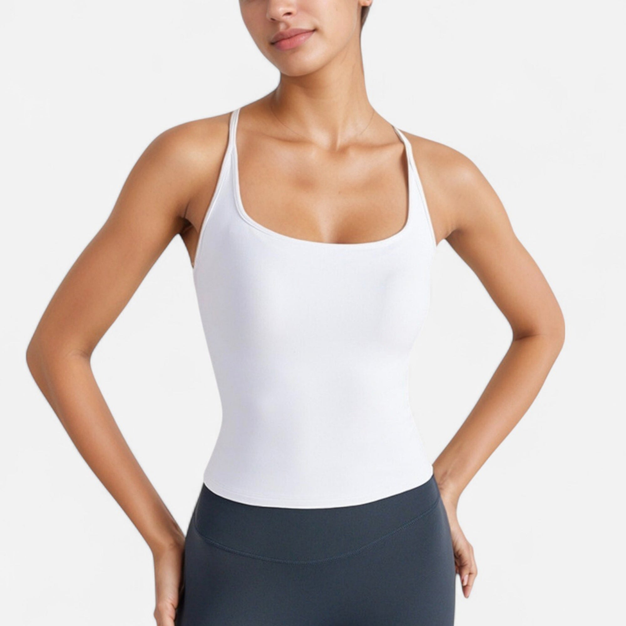 Anna-Kaci Active Women's Fitted Square Neck Tank Top with Built-In Bra and Racerback Design for Active and Casual Comfort