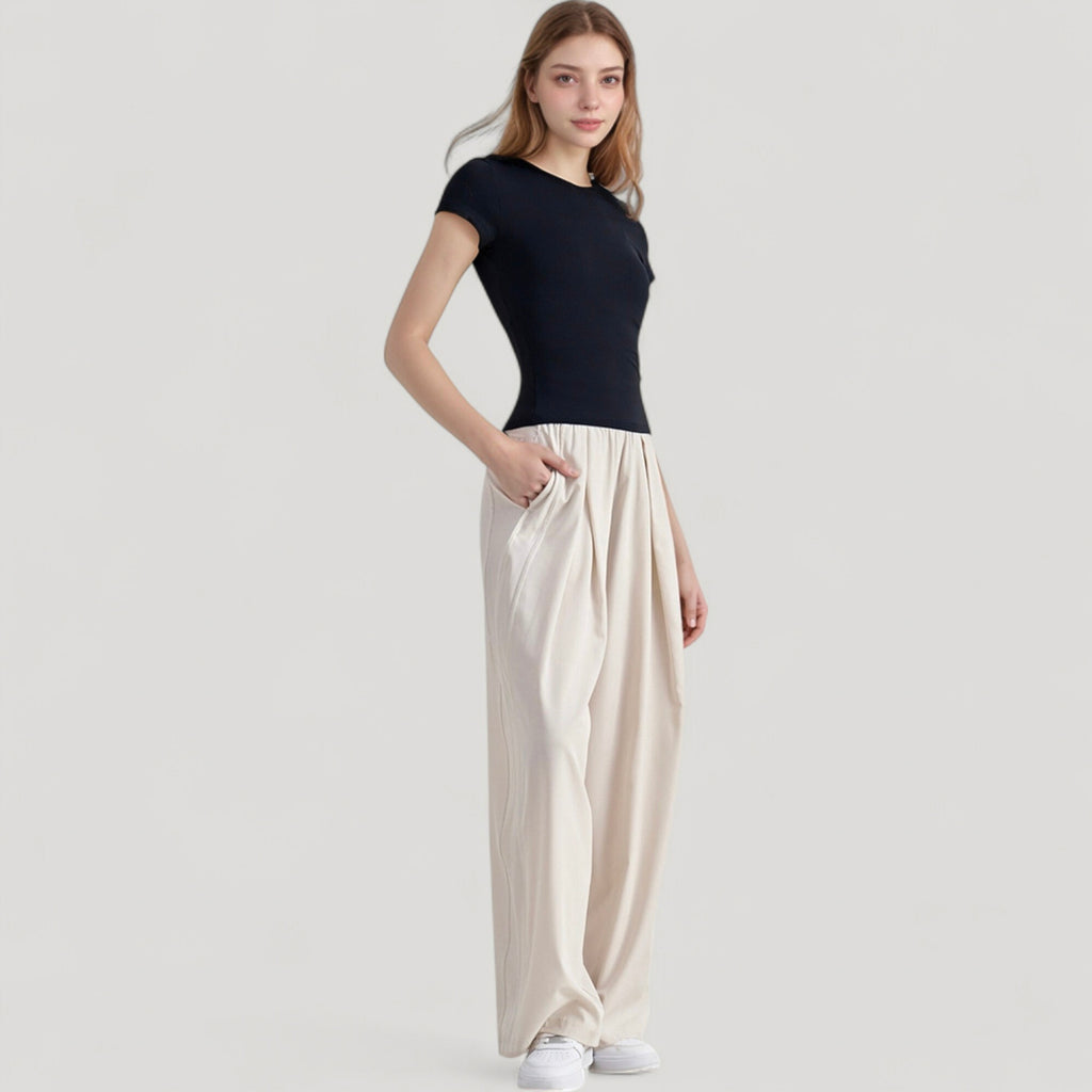 Anna-Kaci Active Women's Short Sleeve Fitted Crew Neck Top with Stretch Fabric for a Sleek and Comfortable Everyday Look