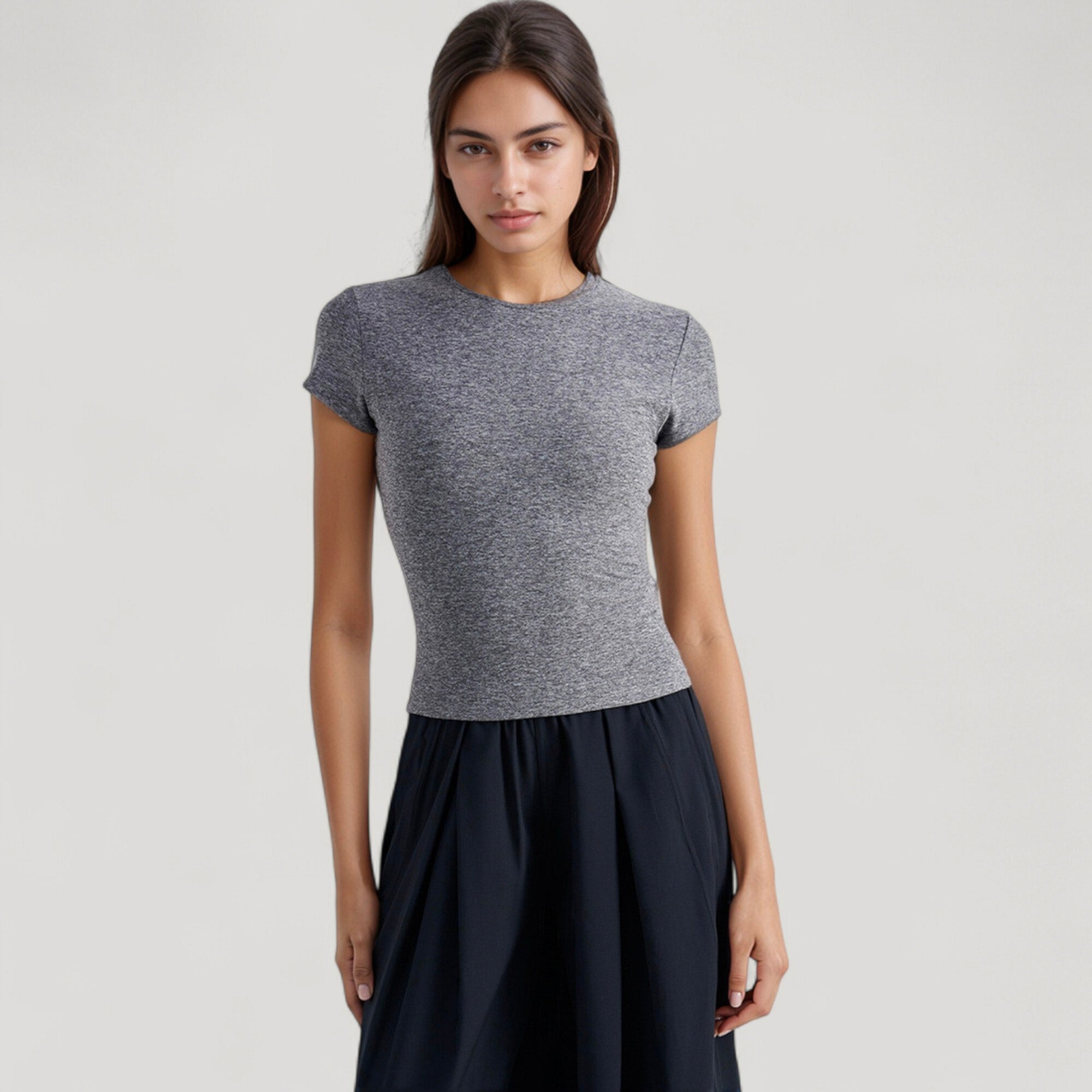 Anna-Kaci Active Women's Short Sleeve Fitted Crew Neck Top with Stretch Fabric for a Sleek and Comfortable Everyday Look