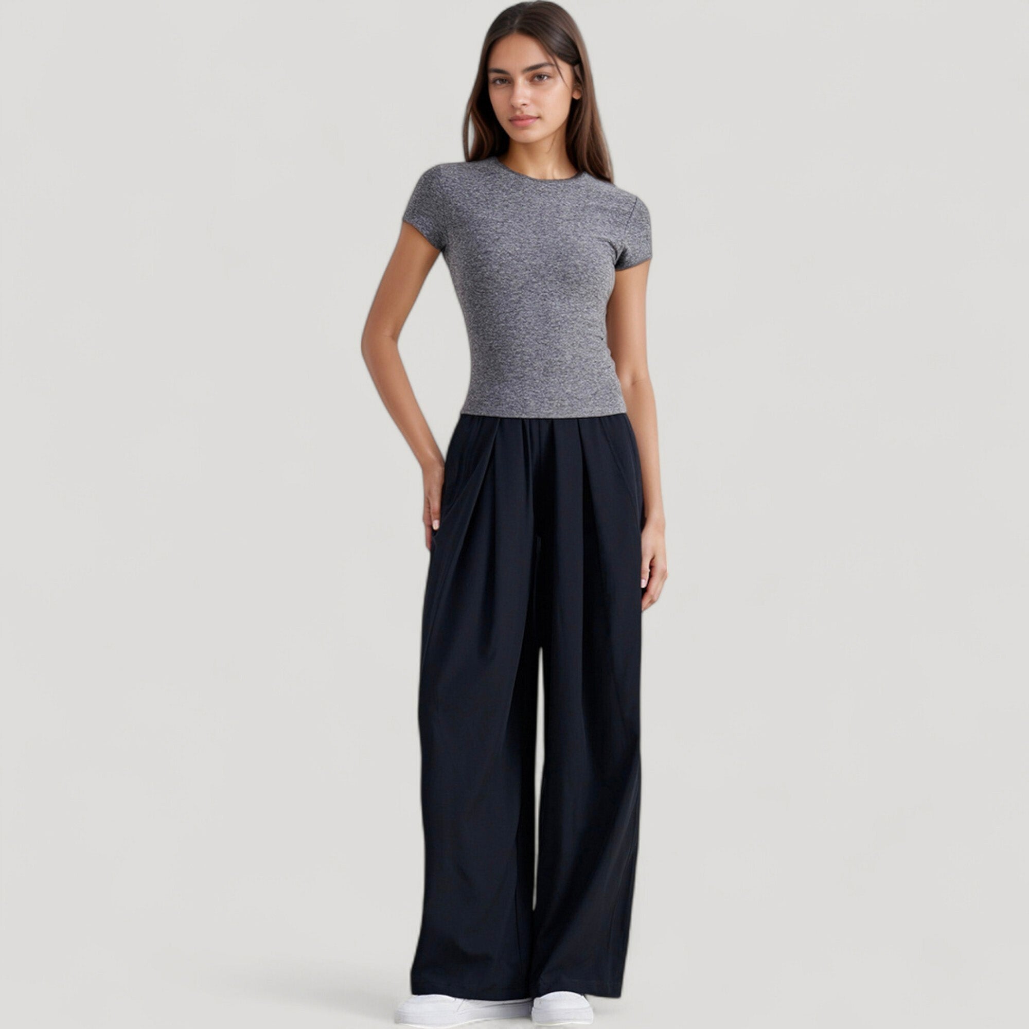 Anna-Kaci Active Women's Short Sleeve Fitted Crew Neck Top with Stretch Fabric for a Sleek and Comfortable Everyday Look