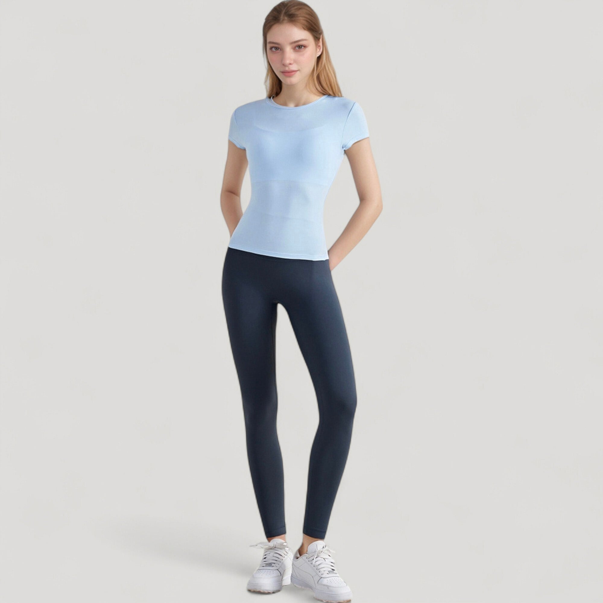 Anna-Kaci Active Women's Short Sleeve Fitted Crew Neck Top with Stretch Fabric for a Sleek and Comfortable Everyday Look
