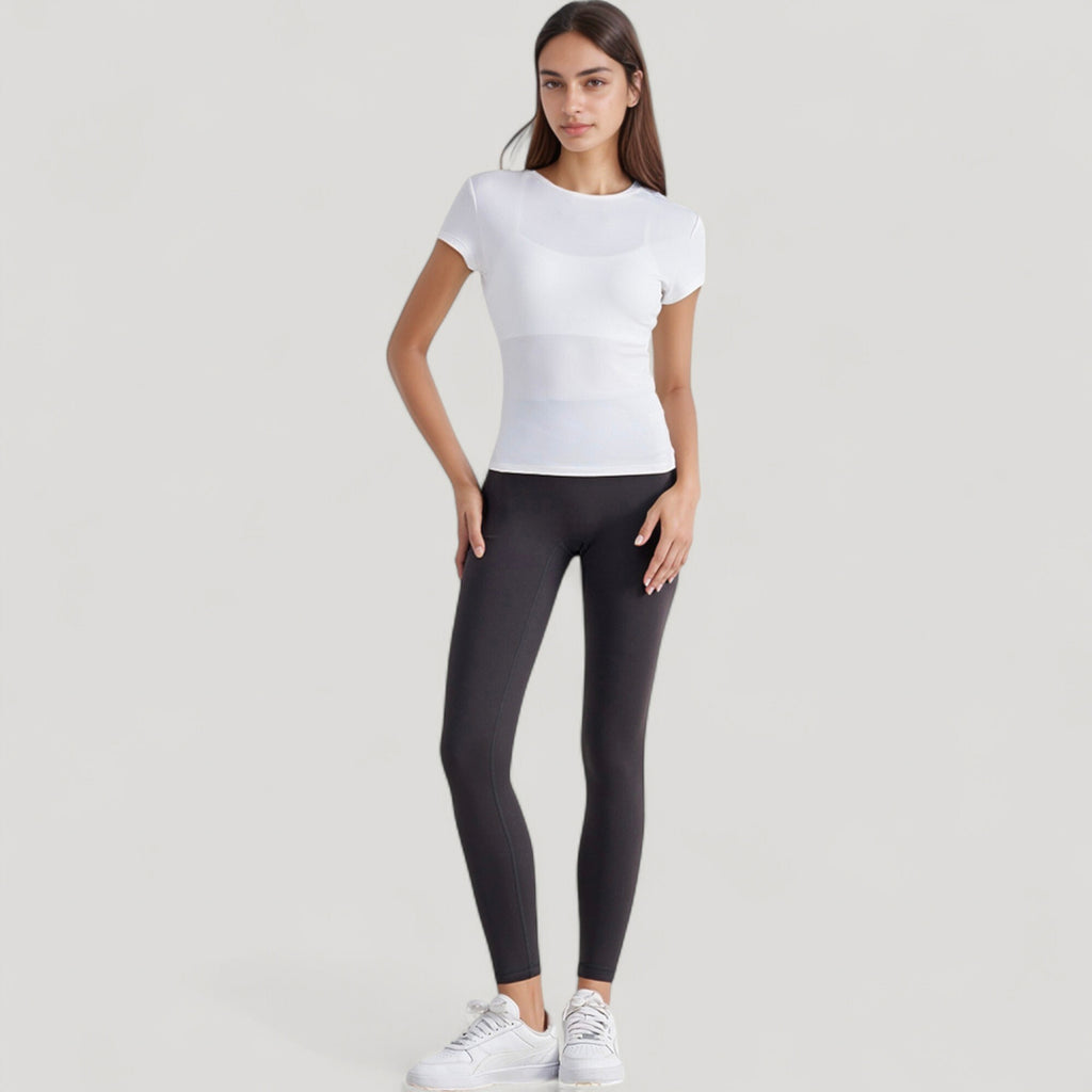 Anna-Kaci Active Women's Short Sleeve Fitted Crew Neck Top with Stretch Fabric for a Sleek and Comfortable Everyday Look