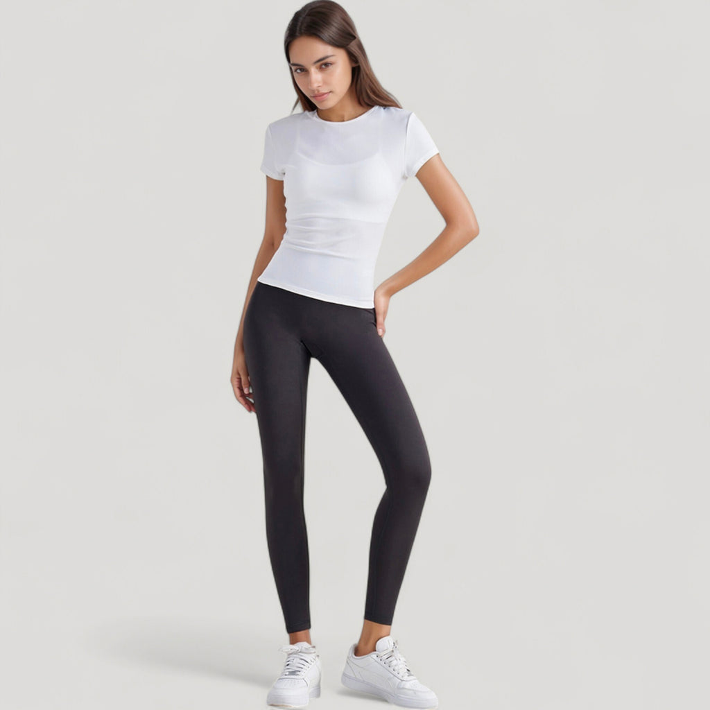 Anna-Kaci Active Women's Short Sleeve Fitted Crew Neck Top with Stretch Fabric for a Sleek and Comfortable Everyday Look