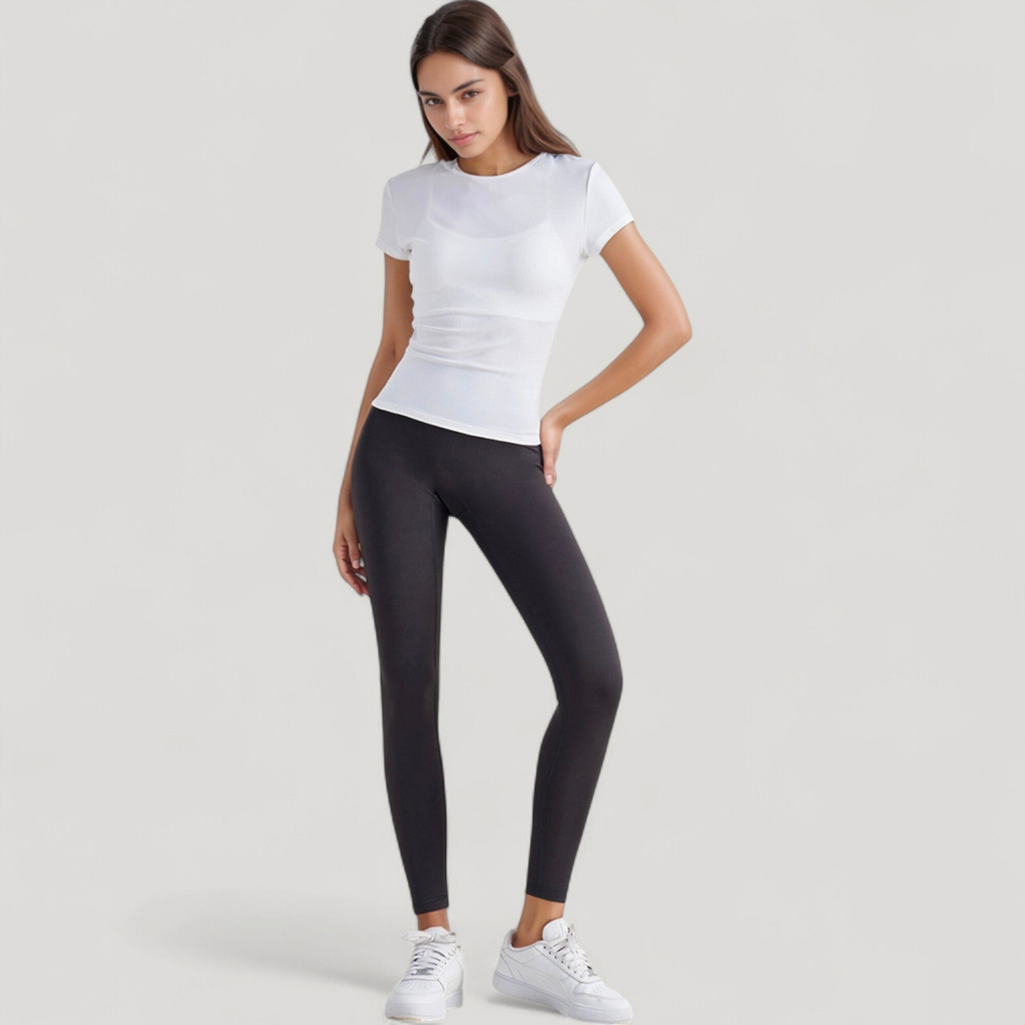 Anna-Kaci Active Women's Short Sleeve Fitted Crew Neck Top with Stretch Fabric for a Sleek and Comfortable Everyday Look