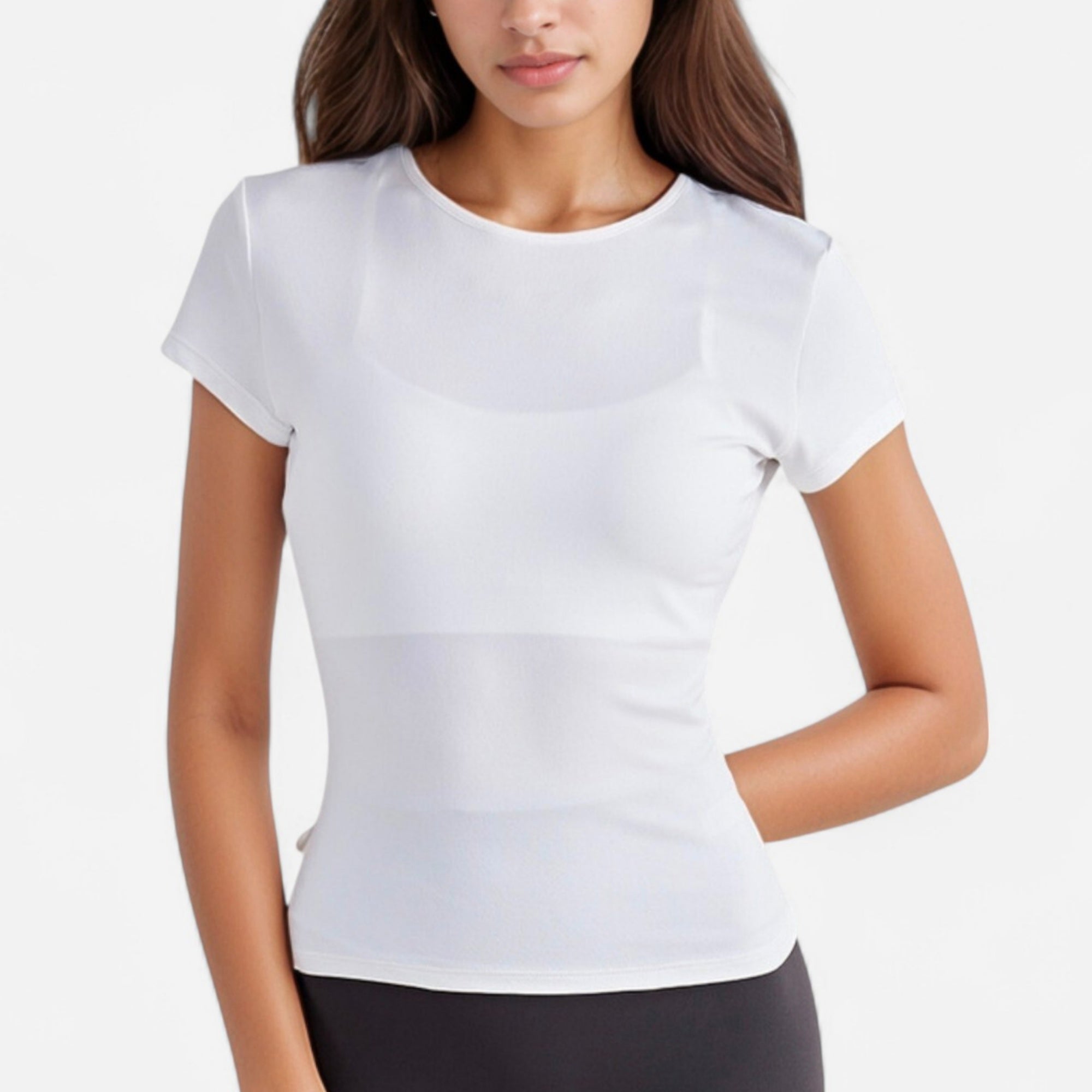 Anna-Kaci Active Women's Short Sleeve Fitted Crew Neck Top with Stretch Fabric for a Sleek and Comfortable Everyday Look