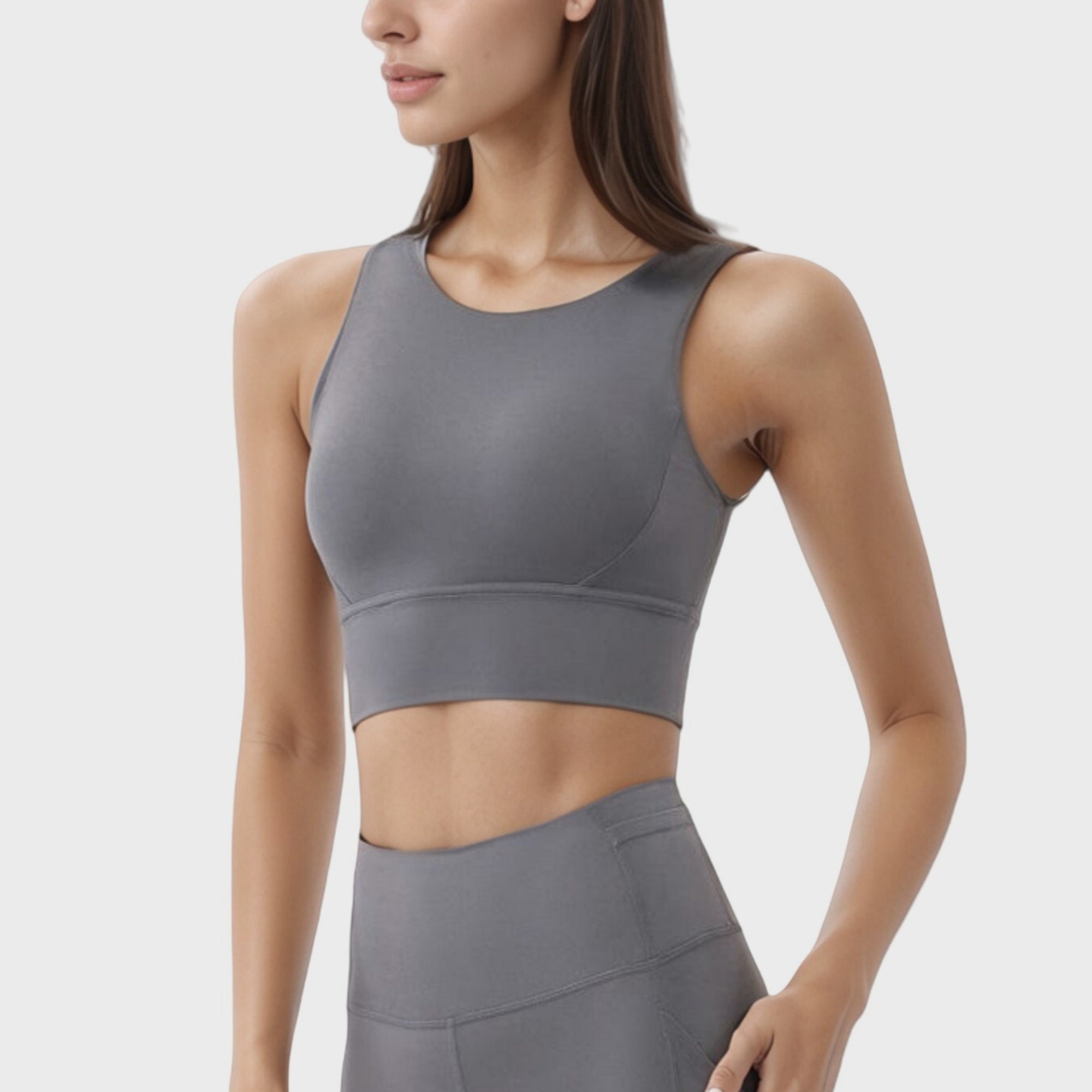 Anna-Kaci Active Women's High Neck Longline Sports Bra with Wide Straps and Keyhole Back for Stylish Medium Support