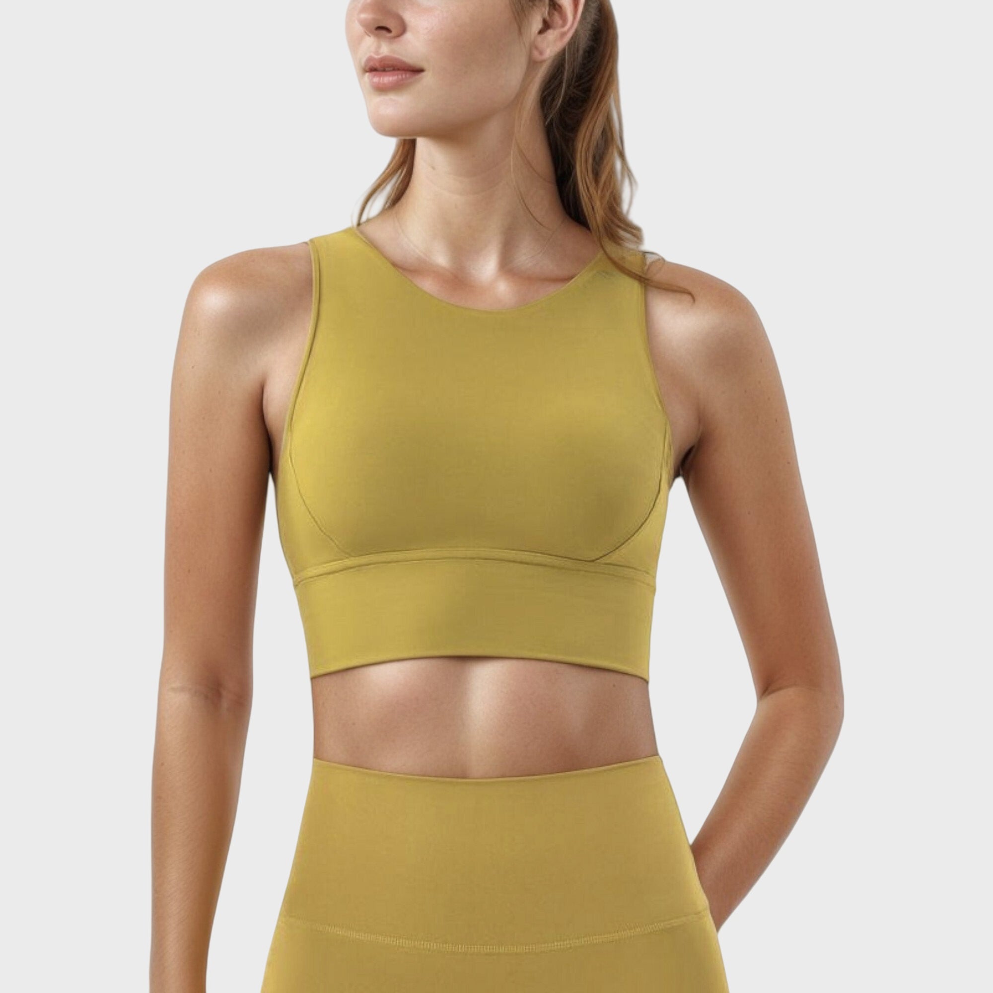 Anna-Kaci Active Women's High Neck Longline Sports Bra with Wide Straps and Keyhole Back for Stylish Medium Support