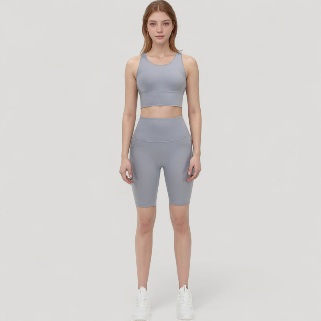 Anna-Kaci Active Women's Scoop Neck Longline Sports Bra with Wide Shoulder Straps and Deep V-Back Design