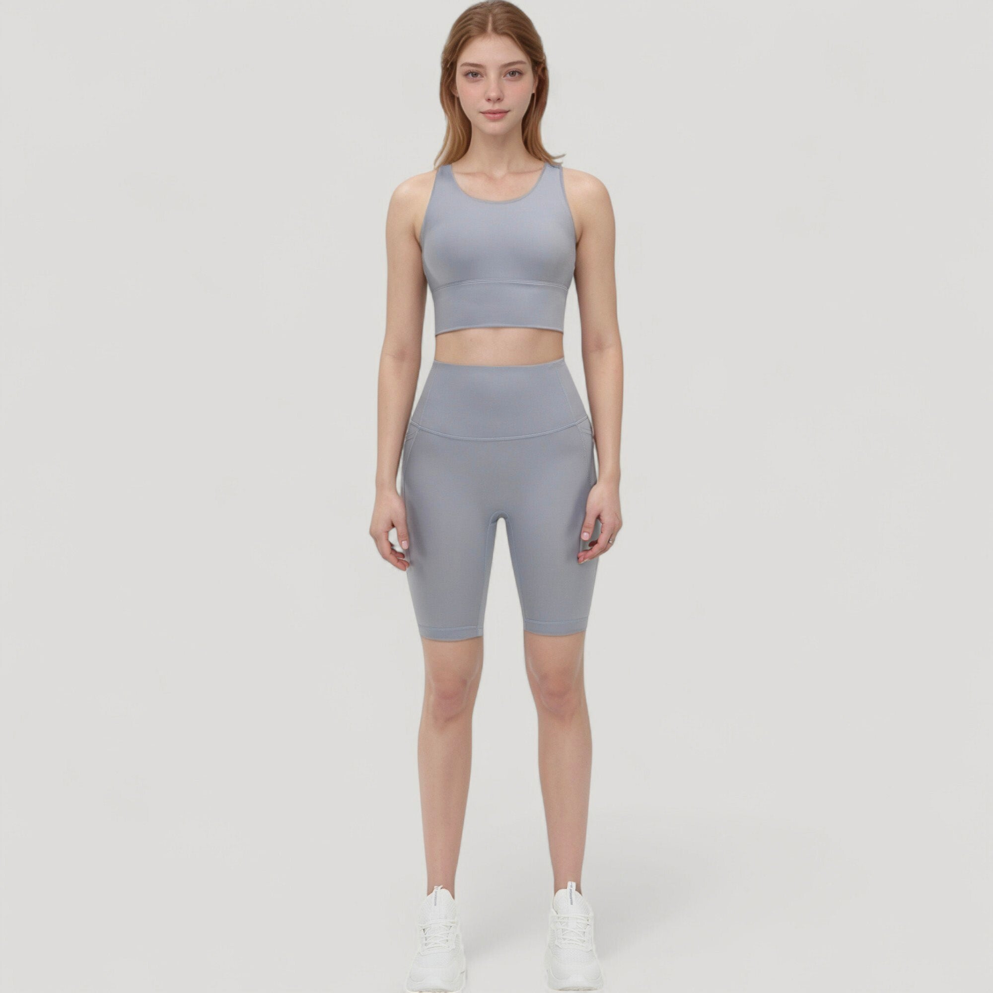 Anna-Kaci Active Women's Scoop Neck Longline Sports Bra with Wide Shoulder Straps and Deep V-Back Design