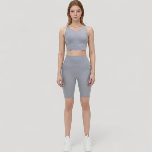 Anna-Kaci Active Women's Scoop Neck Longline Sports Bra with Wide Shoulder Straps and Deep V-Back Design