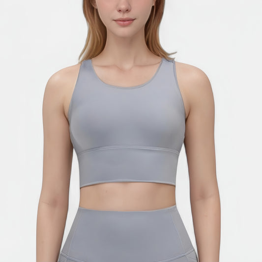 Anna-Kaci Active Women's Scoop Neck Longline Sports Bra with Wide Shoulder Straps and Deep V-Back Design