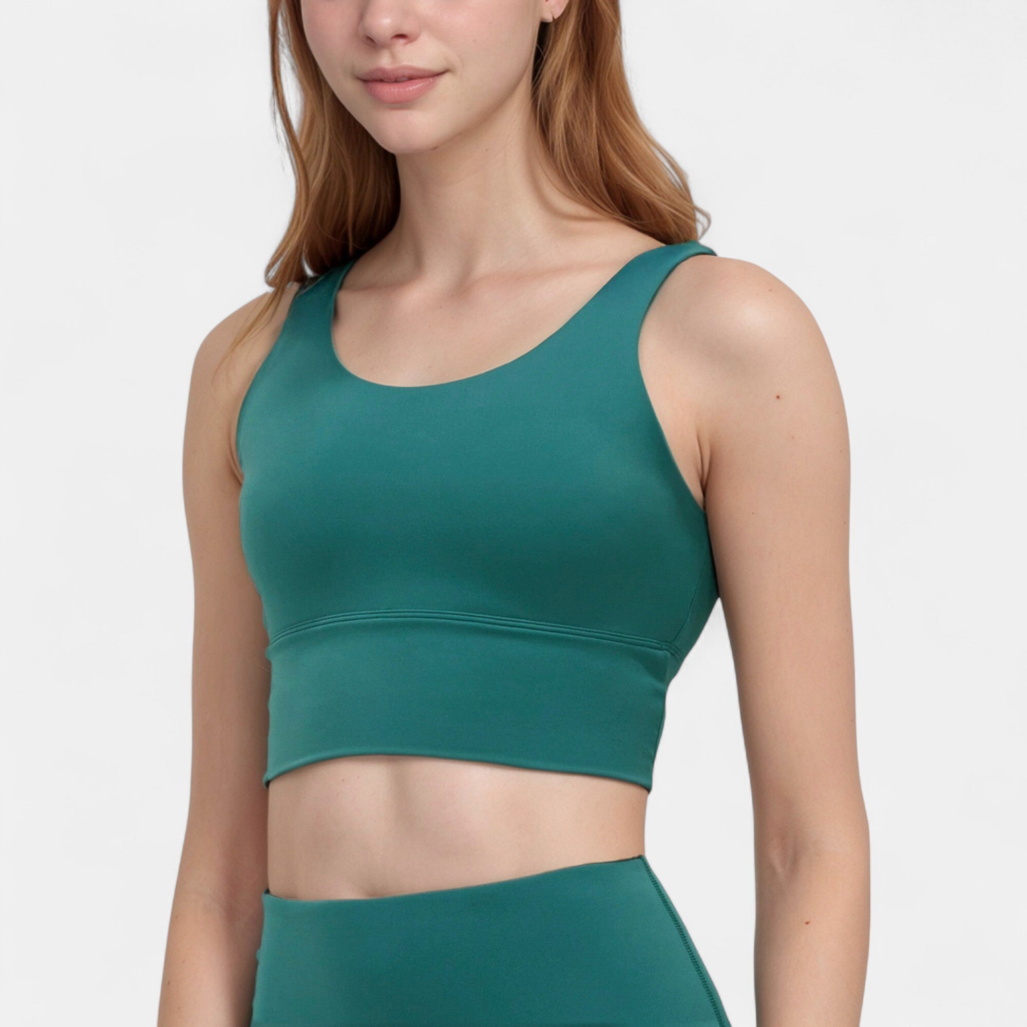 Anna-Kaci Active Women's Scoop Neck Longline Sports Bra with Wide Shoulder Straps and Deep V-Back Design