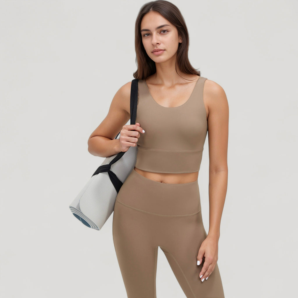 Anna-Kaci Active Women's Scoop Neck Longline Sports Bra with Wide Shoulder Straps and Deep V-Back Design