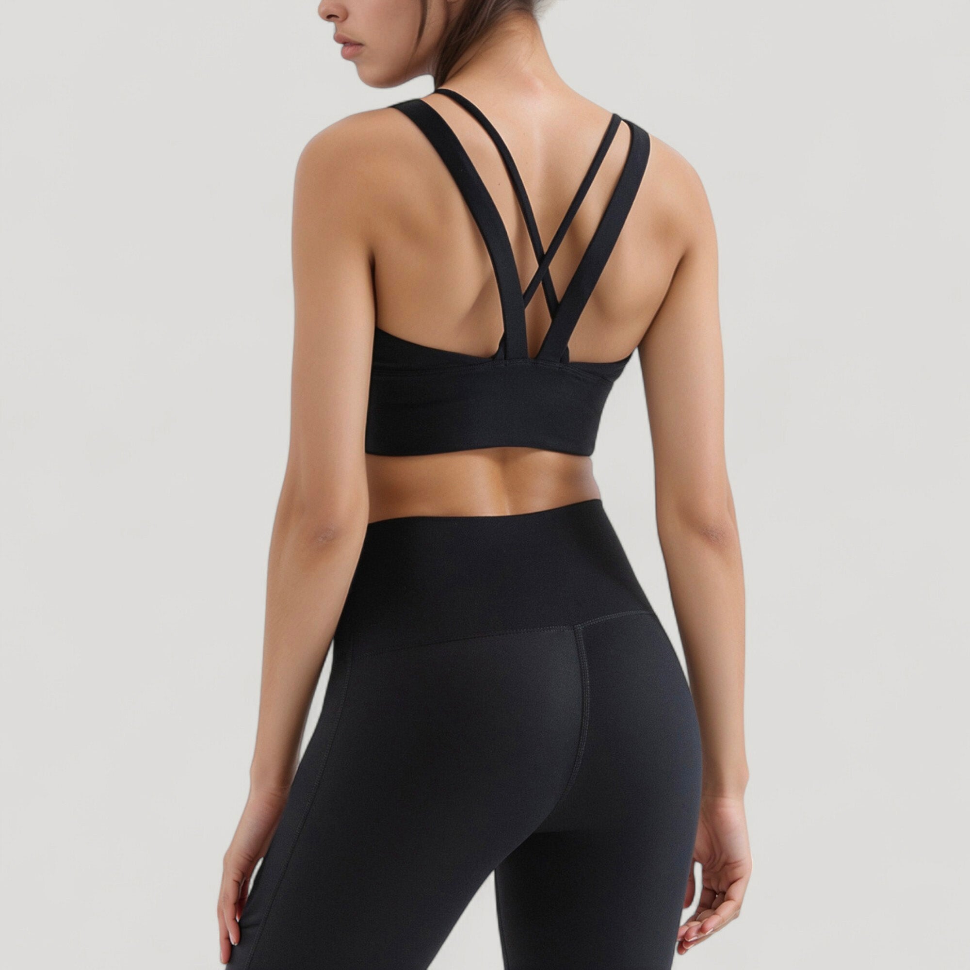 Anna-Kaci Active Women's Strappy V Neck Sports Bra Top with Wide Shoulder Bands and Soft Stretch Fabric
