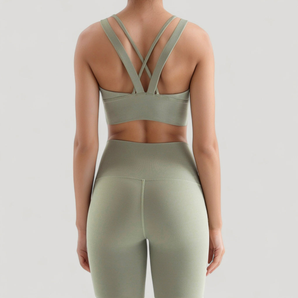 Anna-Kaci Active Women's Strappy V Neck Sports Bra Top with Wide Shoulder Bands and Soft Stretch Fabric