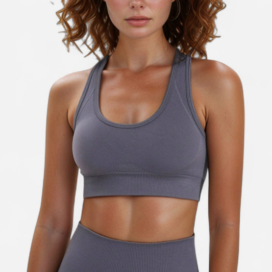 Anna-Kaci Active Women's Seamless Racerback Sports Bra with Ribbed Hem and Scoop Neckline for Medium Support
