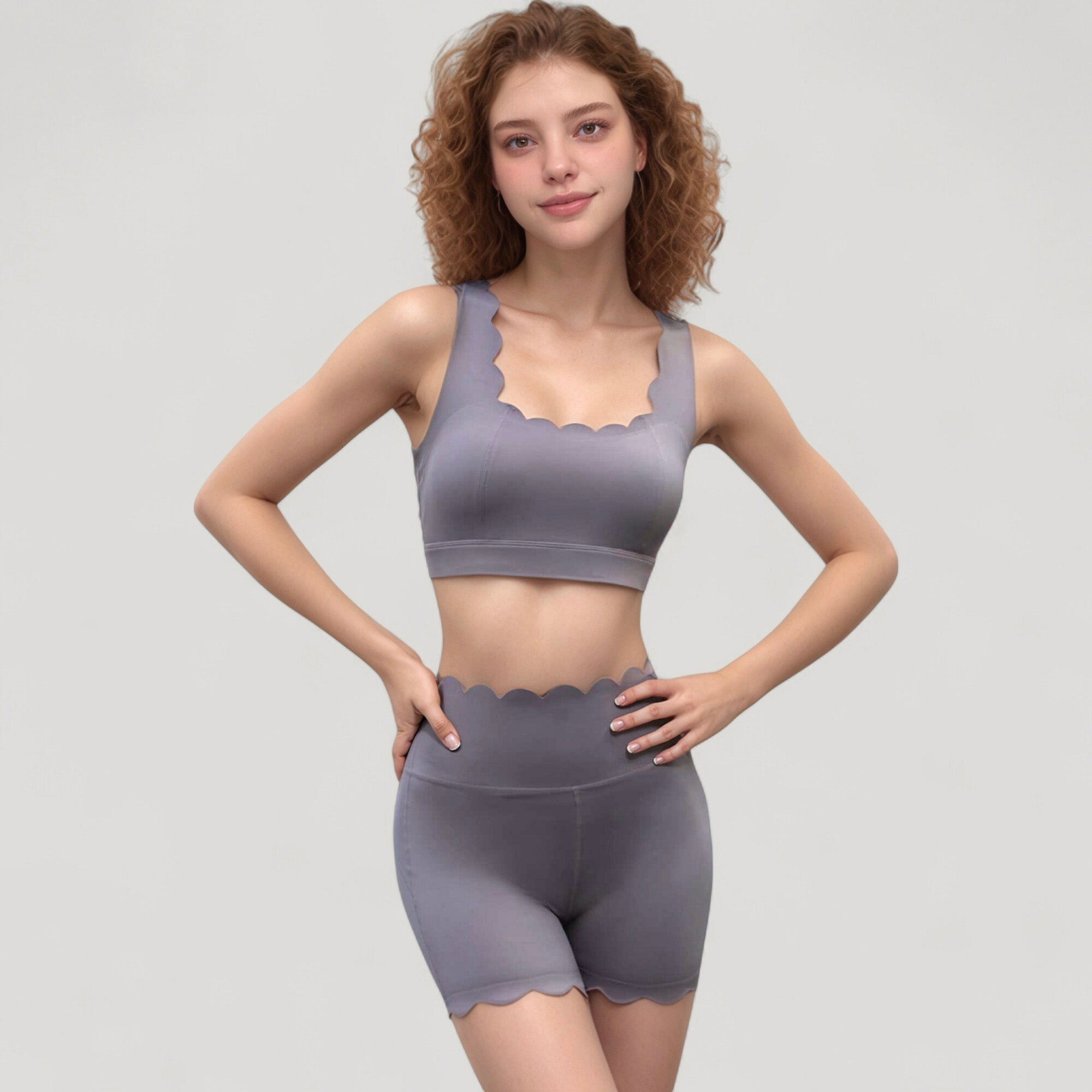 Anna-Kaci Active Women's Scalloped Edge Sports Bra Top with Wide Straps and Soft Stretch Fabric