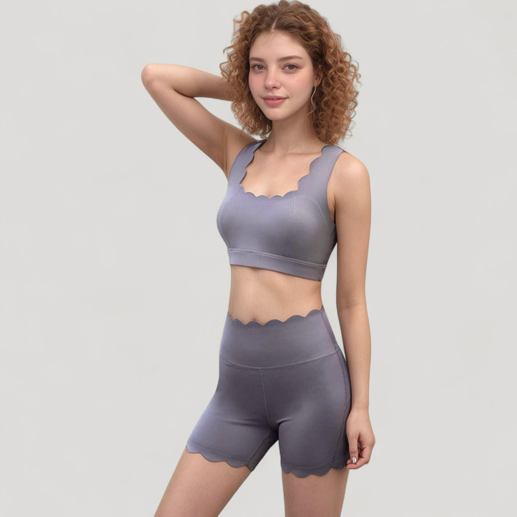 Anna-Kaci Active Women's Scalloped Edge Sports Bra Top with Wide Straps and Soft Stretch Fabric