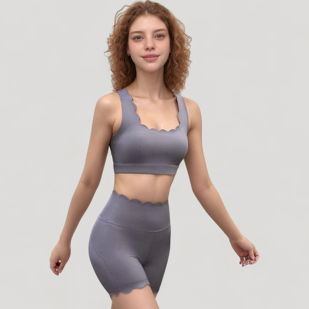Anna-Kaci Active Women's Scalloped Edge Sports Bra Top with Wide Straps and Soft Stretch Fabric