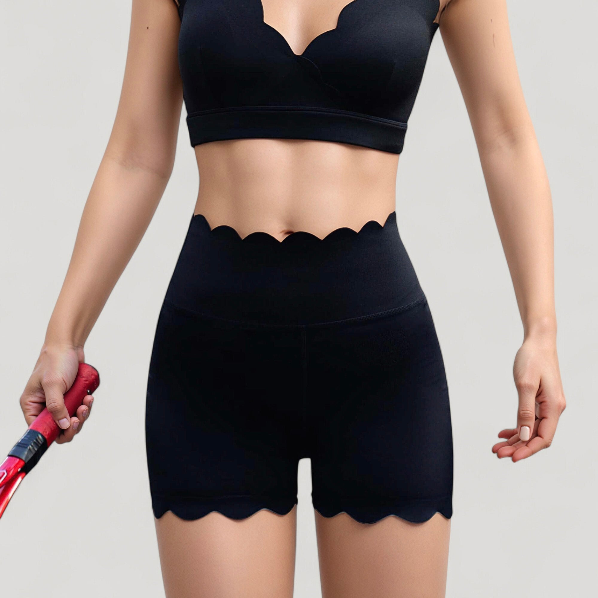 Anna-Kaci Active Women's Scalloped High Waist Athletic Shorts with Soft Stretch Fabric and Seamless Waistband