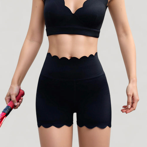 Anna-Kaci Active Women's Scalloped High Waist Athletic Shorts with Soft Stretch Fabric and Seamless Waistband