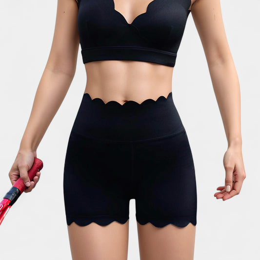 Anna-Kaci Active Women's Scalloped High Waist Athletic Shorts with Soft Stretch Fabric and Seamless Waistband