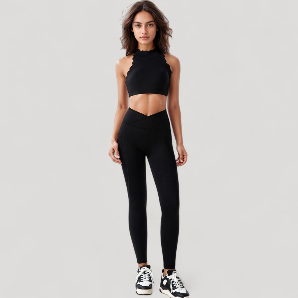 Anna-Kaci Active Women's High Neck Scallop Edge Sports Bra with Sleeveless Cut and Stylish Back Detailing for Light Activity