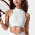 Anna-Kaci Active Women's High Neck Scallop Edge Sports Bra with Sleeveless Cut and Stylish Back Detailing for Light Activity