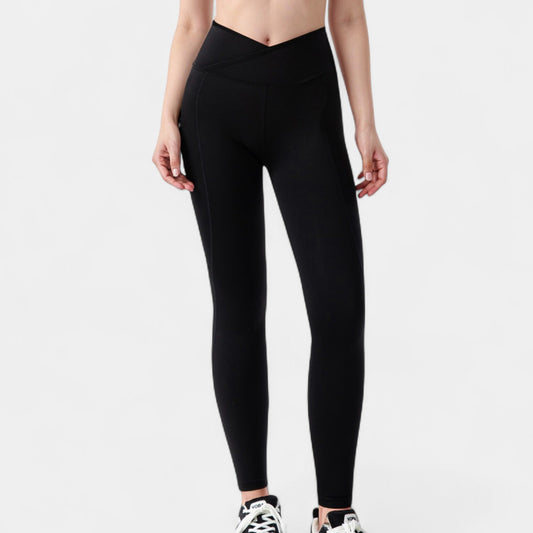 Anna-Kaci Active Women's High Waist Crossover Leggings with V-Waistband and Full-Length Stretch Fit for Active or Casual Wear
