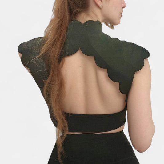 Anna-Kaci Active Women's Scallop Edge High Neck Cropped Top with Cap Sleeves and Open Back Detail