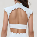 Anna-Kaci Active Women's Scallop Edge High Neck Cropped Top with Cap Sleeves and Open Back Detail