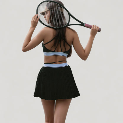 Anna-Kaci Active Women's Athletic Pleated Mini Skirt with Double Layer Mesh Design and Contrast Waistband