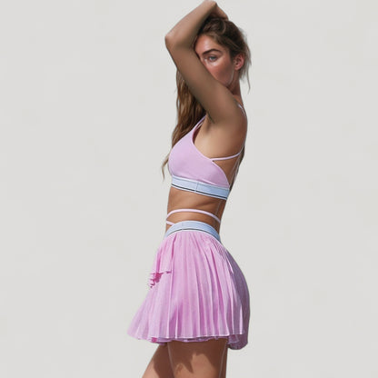 Anna-Kaci Active Women's Athletic Pleated Mini Skirt with Double Layer Mesh Design and Contrast Waistband