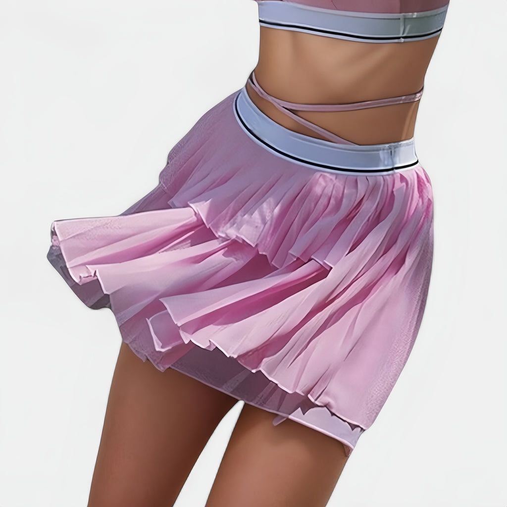 Anna-Kaci Active Women's Athletic Pleated Mini Skirt with Double Layer Mesh Design and Contrast Waistband