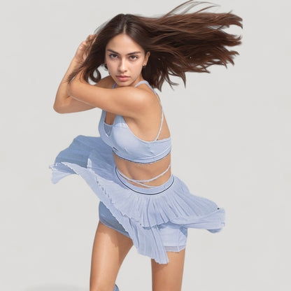 Anna-Kaci Active Women's Athletic Pleated Mini Skirt with Double Layer Mesh Design and Contrast Waistband