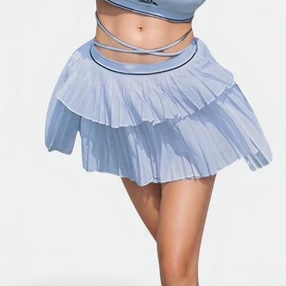 Anna-Kaci Active Women's Athletic Pleated Mini Skirt with Double Layer Mesh Design and Contrast Waistband