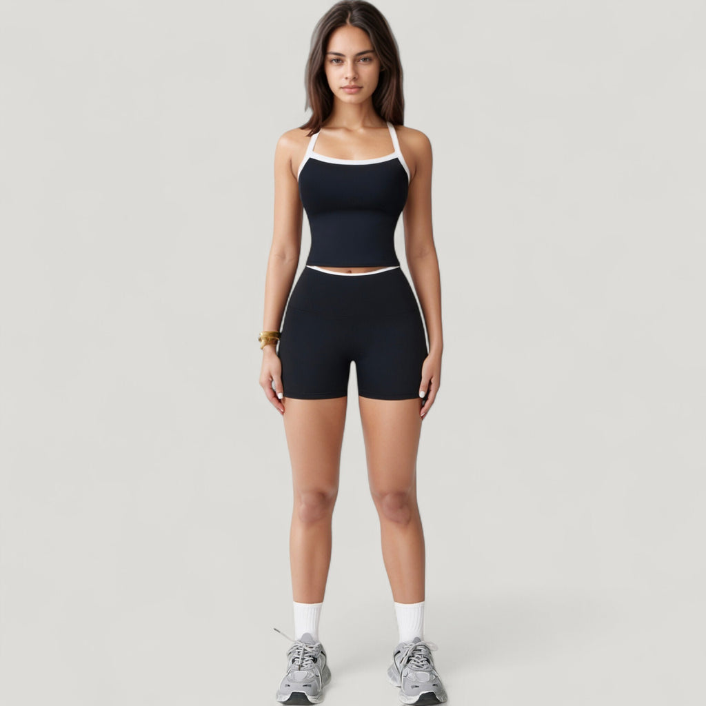 Anna-Kaci Active Women's Square Neck Cropped Active Tank with Contrast Trim and Built-In Bra for Light Support