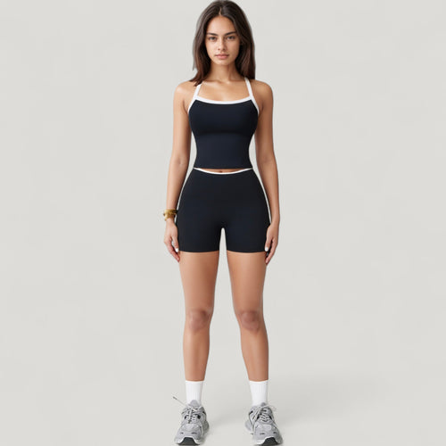 Anna-Kaci Active Women's Square Neck Cropped Active Tank with Contrast Trim and Built-In Bra for Light Support