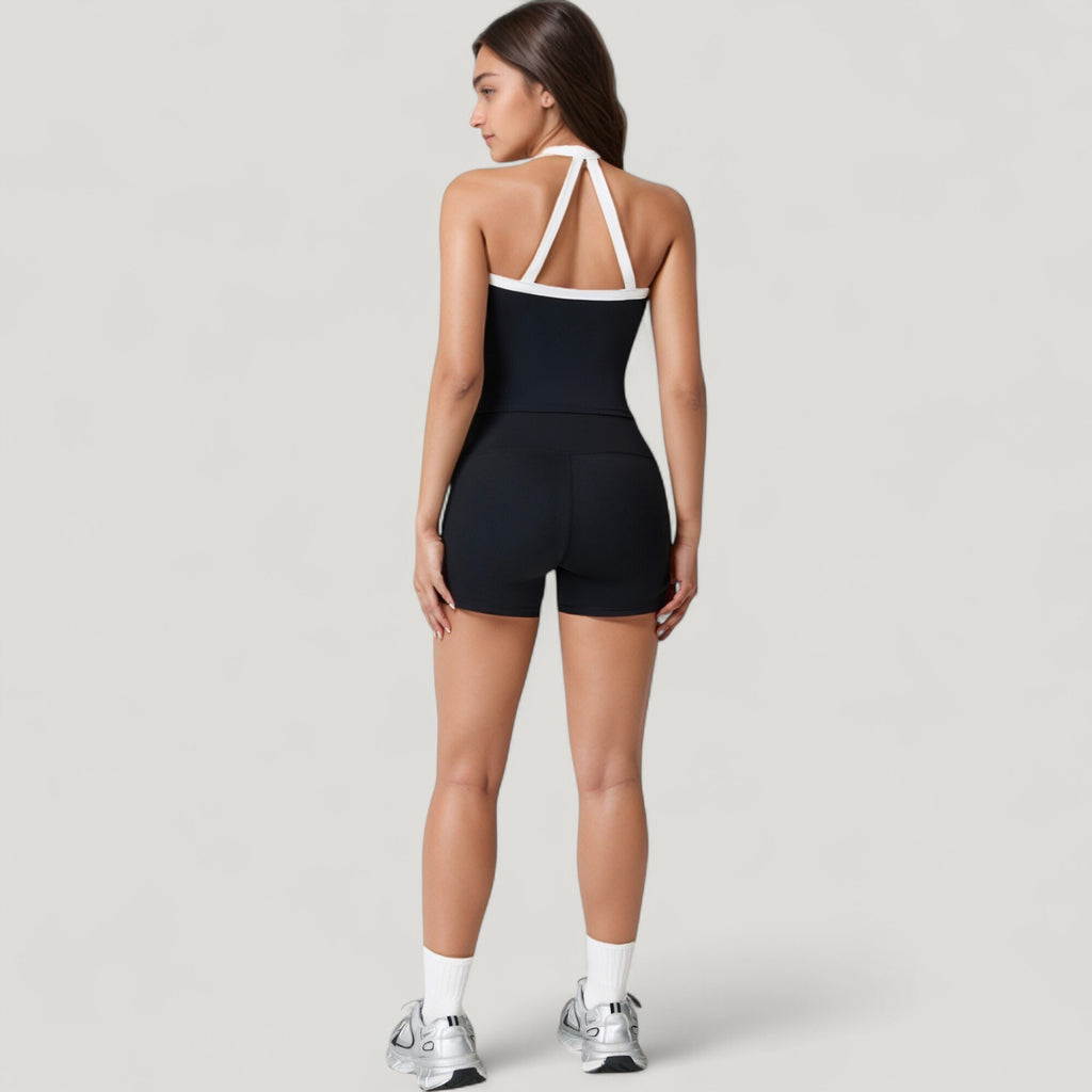 Anna-Kaci Active Women's Square Neck Cropped Active Tank with Contrast Trim and Built-In Bra for Light Support