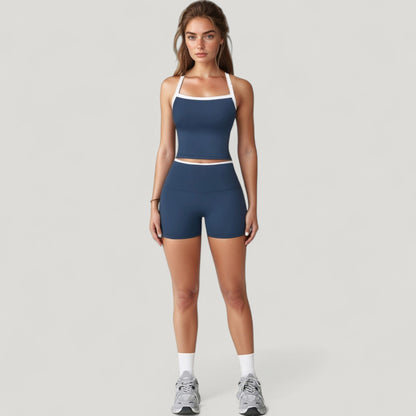 Anna-Kaci Active Women's Square Neck Cropped Active Tank with Contrast Trim and Built-In Bra for Light Support