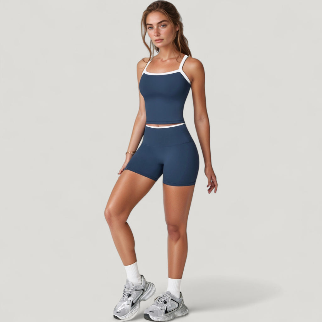 Anna-Kaci Active Women's Square Neck Cropped Active Tank with Contrast Trim and Built-In Bra for Light Support